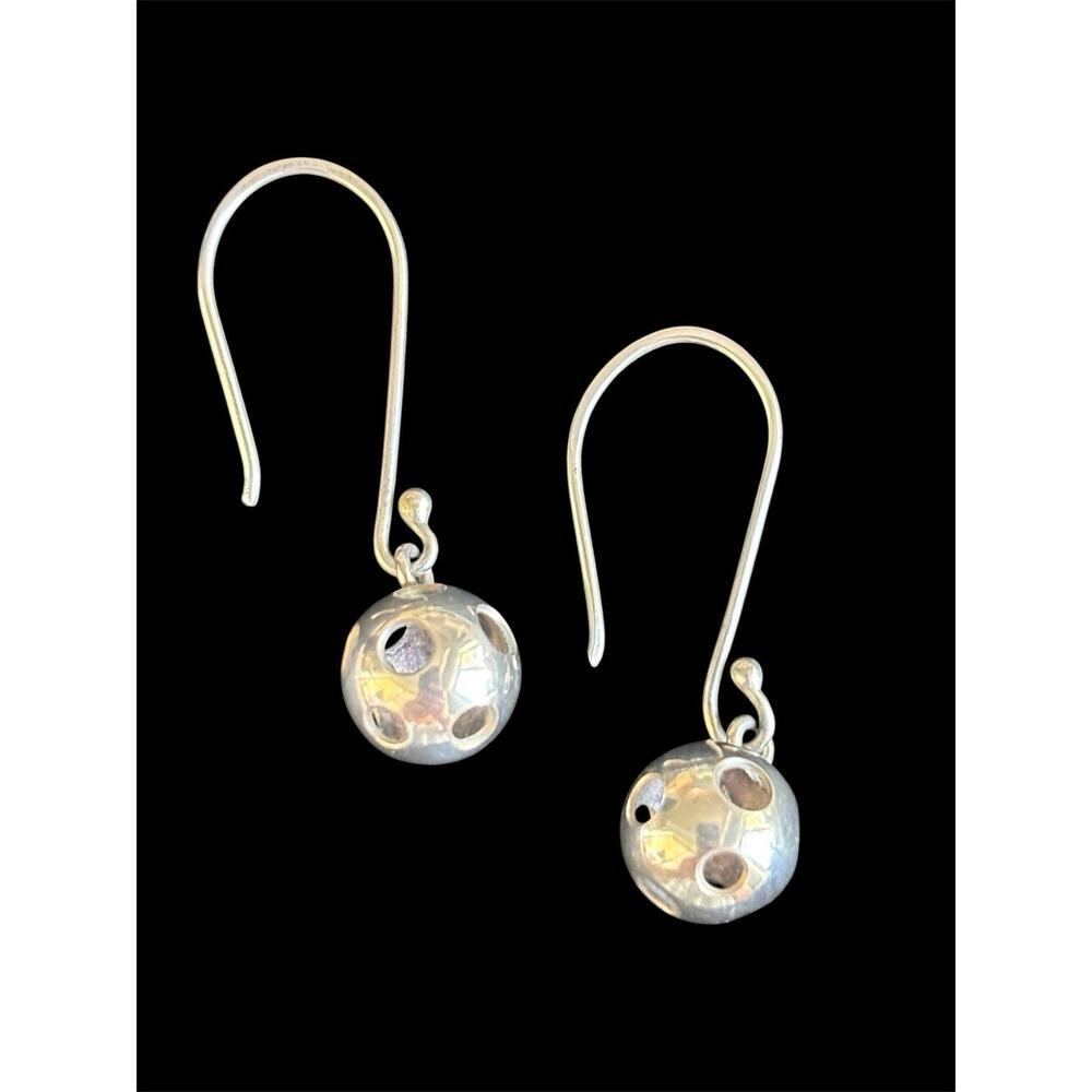 Sterling Silver Pickle Ball Drop Earrings 925 10mm